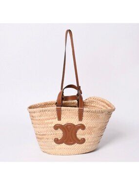 Celine Classic Panier Raffia Calfskin 2-Way Handbag Basket Bag
